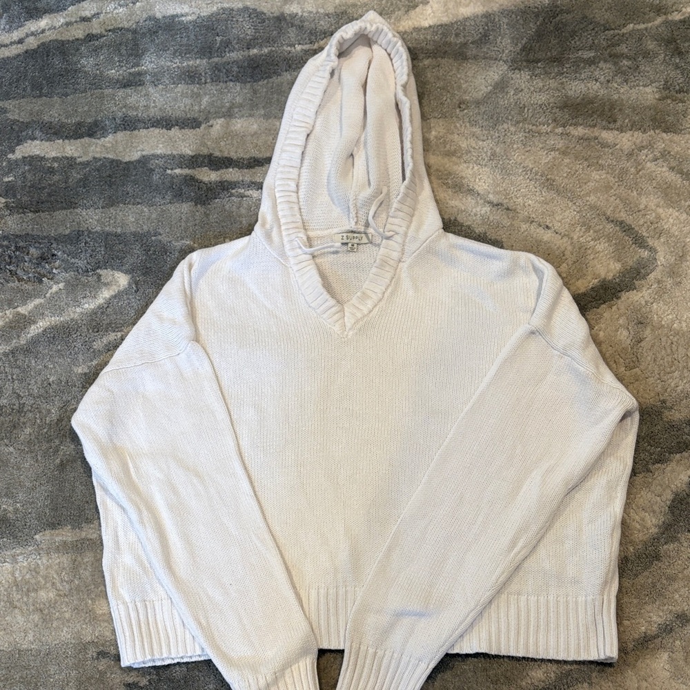 Z Supply white V-Neck Hooded Sweater size medium